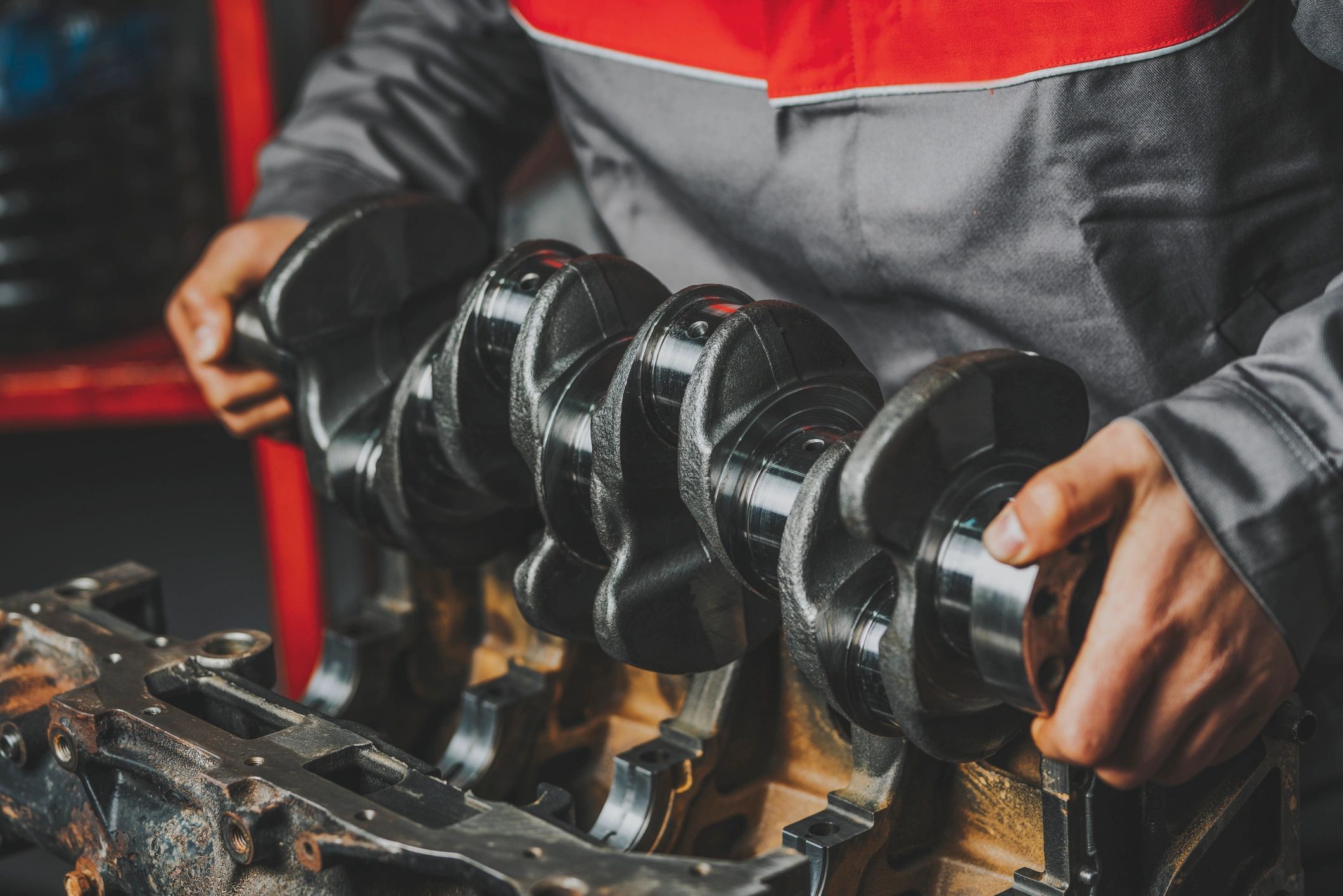Engine components during vehicle diagnostic and repair work.